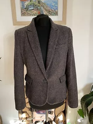 ZARA Grey Brown Herringbone 100% Wool Hacking Jacket Blazer Elbow Patches - XL • £39.99