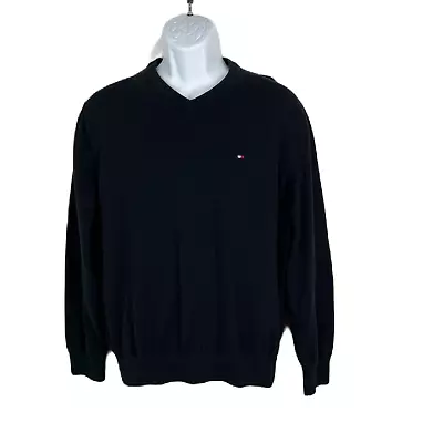 Tommy Hilfiger Sweater Men Large Black V-Neck Pullover Knit Casual Adult • $7.50