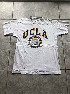 Vintage 90s Distressed Single Stitch UCLA University Bruins T Shirt Large White • $8