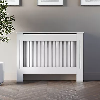 Radiator Cover Wall Cabinet Medium MDF Wood White Vertical Modern Furniture • £35.97