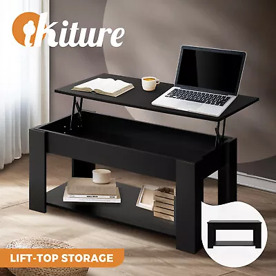 Oikiture Coffee Table Lift Up Top Modern Tables Hidden Book Storage Black • $93.90