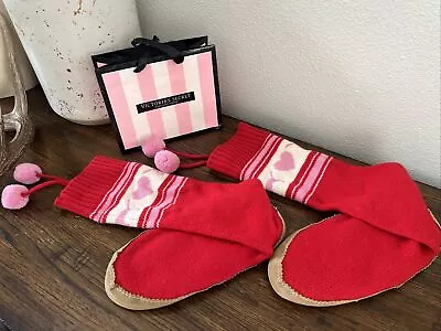 Rare VICTORIA’S SECRET Lambs Wool Pink Tall Knit Mukluk Slipper Boot Socks M New • $59.99