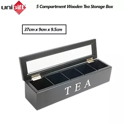 Wooden Tea Box 5 Compartment Tea Bag Chest Jewellry Box Storage Organizer Holder • $39.95