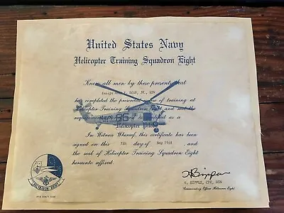 Vintage 1968 USN Training Squadron Certificate Heltraron Eight Helicopter Pilot • $69