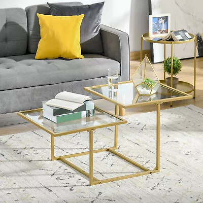 38  Glass Top Coffee Table Small Accent Side Table W/ Metal Legs Gold • $71.99