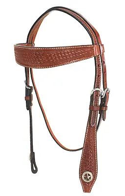 Cowboy Pro Pecan Heavy Duty Basket Stamped Wide Brow Band Headstall Horse Tack • $30