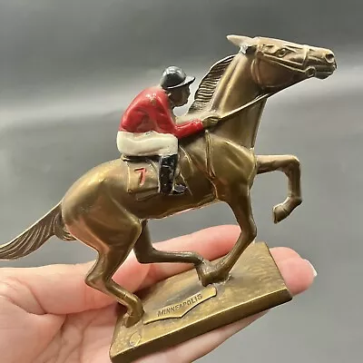 Antique K&O Horse Racing Jockey Art Statue Desk EQUESTRIAN Paperweight - READ • $200