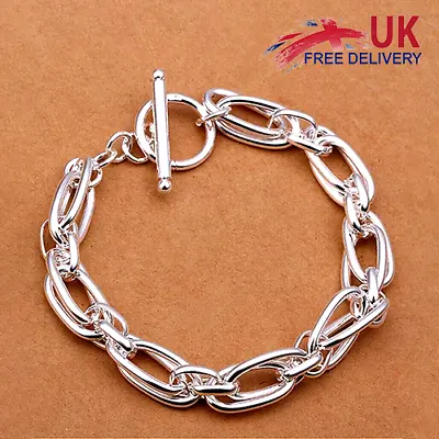 £5.99 • Buy Solid 925 Sterling Silver Double Chain Bangle Bracelets Women's Jewelry UK