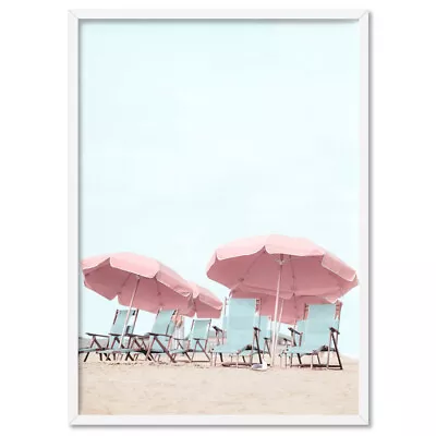 Umbrellas Beach Art Print. Pastel Wall Art. Retro Beach Palm Springs | DTR-57 • $22.95