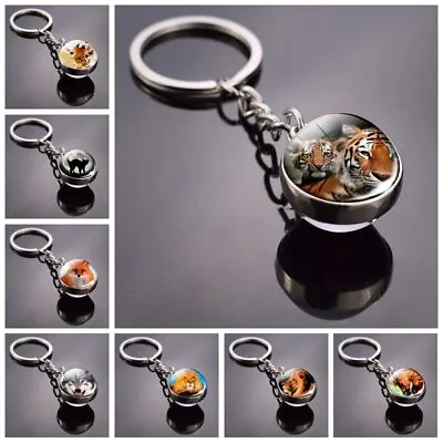 Animals Key Chain Pendant Wolf And Moon Keying Double Side Glass Ball Keychain • $10.99