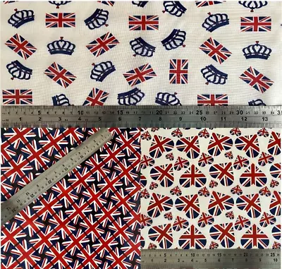 Union Jack Polyester Lining Fabric Flags Hearts Jubilee British  148cm Wide • £1