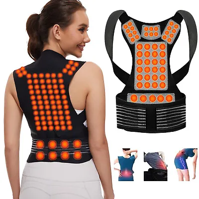 Magnets Heated Vest Posture Corrector Brace Self Heating Lumbar Pad Back Support • $13.99