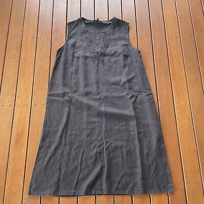 Taubert Size 44 Linen Black A Line Dress Linen Embroidery Casual Party • $27.50