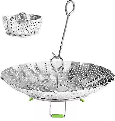 Steamer Basket Stainless Steel Vegetable Basket Metal Handle Folding Silicone Fe • $16.24