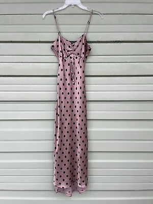 READ Pre Owned ZARA Brown Sleeveles Long Flowing Dress A-line Polka Dot XS  6630 • $8