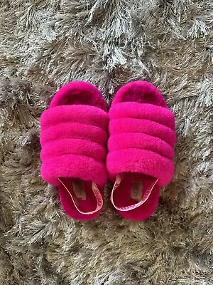 UGG Fluff Yeah Slippers Sandals Girls 2 Little Kids Heel Strap Hot Pink • $8.50