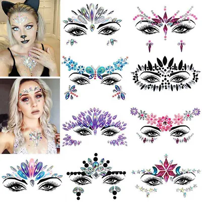 Face Jewelry Tattoo 3D Diamond Shiny Rhinestones Eyebrow Sticker DIY Beauty • £2.23