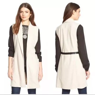 PLENTY By Tracy Reese Beige Long Vest With Faux-Leather Belt Accent Woman's S • £15.41