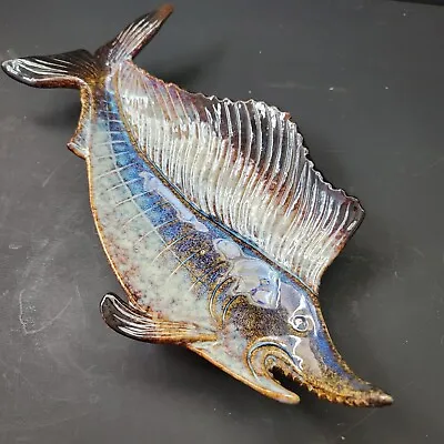 Fish PLATTER SERVING  Glazed Pottery Serving  Platter Art Wall Hanging Sailfish • $27.50