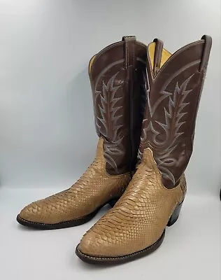 Men's Tony Lama Black Label Exotic Snake Skin Boots Brown Tan Leather Size 11D • $164.99