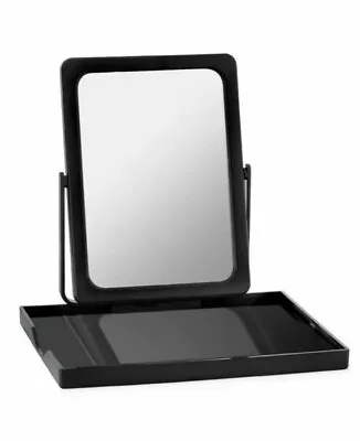Black Folding Make-Up Travel Mirror With Tray Approx 5” X 7” • $8.95
