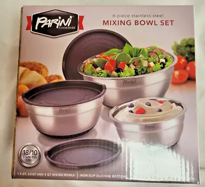 Parini  6-Piece Stainless Steel Mixing Bowl Set - 1.5 2.5 5 QT With Lids - New • $9.99