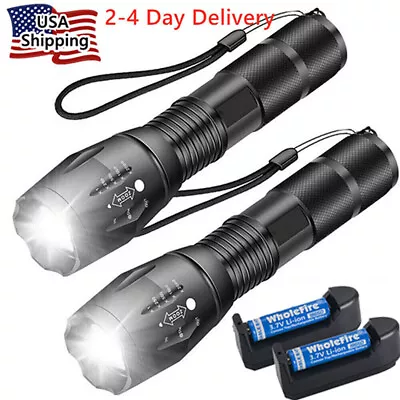 2Pack 90000LM Tactical T6 LED Flashlight Zoom Torch + Rechargeable Batt& Charger • $15.99