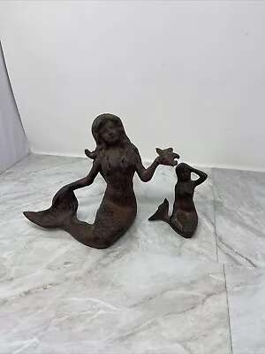 VTG Cast Iron Mermaid Starfish Tropical Tiki Decor Figurine Statue Bookend 6.25  • $40
