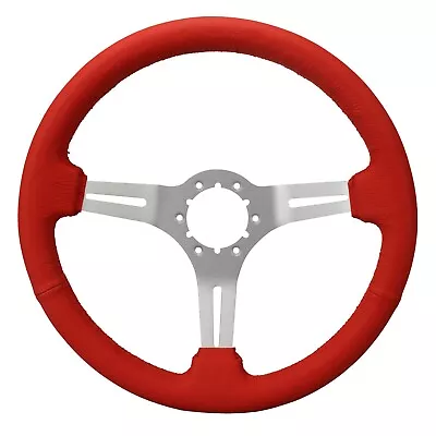 Steering Wheel For Air Cooled VW 1950-1979 RED Leather Brushed Split Spokes • $199.95