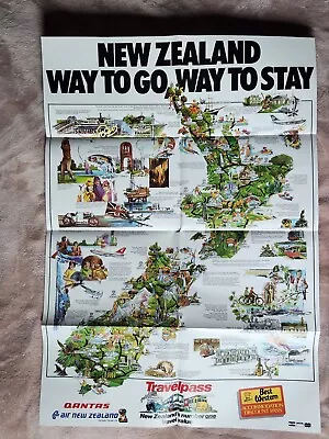 Vtg Qantas/ Air New Zealand Travel Poster Caricature Map • $89.95