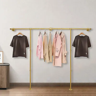 Industrial Pipe Clothes Rack Wall Mounted Garment Rack Clothing Organizer Hanger • $52.25