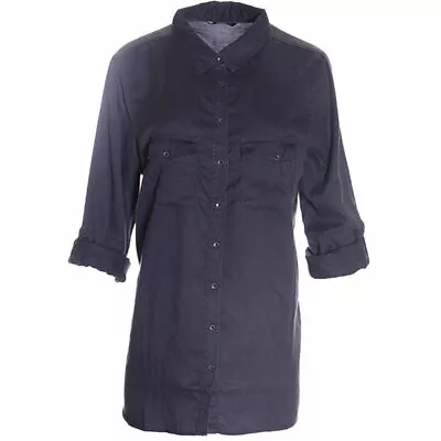 Womens Shirt Long Sleeve Casual Ladies Plain Soft Relax Summer Navy Tops • £6.99