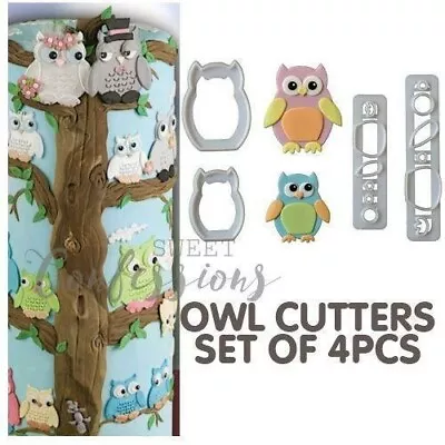 4Pcs Mummy & Baby Owl Fondant Cake Icing Sugar Craft Cutter Set Baking Tool • £4.59