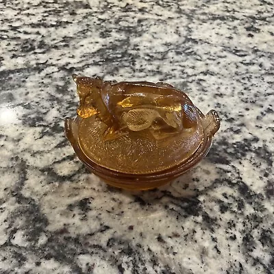 Vintage Cow Butter Dish With Lid Amber Glass  • $80