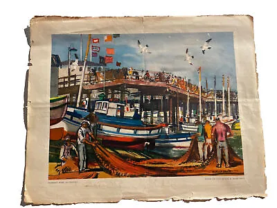 Fisherman Wharf San Francisco Millard Sheets 1950 Advertisement United Airlines • $100