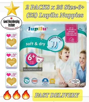 ✅2 PACKS X 26 Nappies (52) XXL Lupilu Size 6+ Extra Large Nappies FAST DELIVERY✅ • £11.03