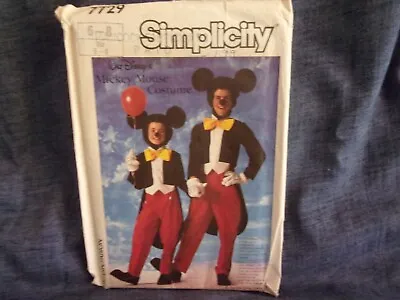 Simplicity Costume Pattern 7729 Disney Mickey Mouse Children 6-8 Vintage UNCUT • $9.99