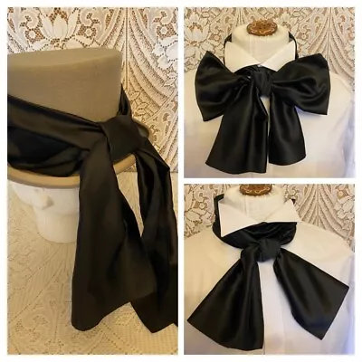 BLACK SATIN CRAVAT JABOT TIE SCARF &/OR HANKY - RUFF CUFFS - Cosplay Gothic LARP • £4.70