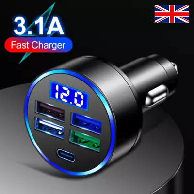 Fast Multi-ports  Car Charger 4 USB Port + Type C Universal Socket Adapter UK • £5.75