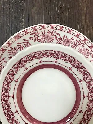 Vintage Mismatched China Dessert & Saucer Plate Set Of 2 Red Floral JacksonChina • $6