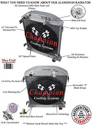 2 Row 1  AAR Champion Radiator 16  Fan For 1932 Ford Chopped Chevy/Mopar Config • $306.68