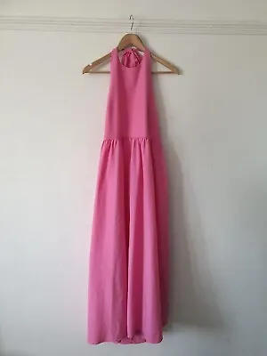 Zara Pink Poplin Halter Open Back Maxi Dress Size Xl Bnwt • £24.99