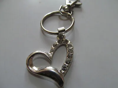 Silver Plate Half Gem Stone Heart Shaped Key Ring Odd Shape But Still Pretty • £1.50