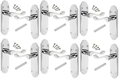 Polished Chrome Door Handles Pack Of 6 Pairs Shaped Scroll  168mm X 42mm • £35.99