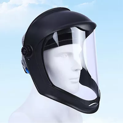 Face Shield Helmet Mask Clear Polycarbonate Visor Safety Grinding Black • £15.60