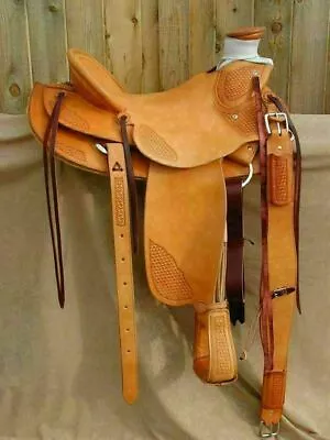 Western Natural Leather Hand Carved Roper Ranch Tack Saddle Set For Horse • $400.49