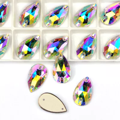 3230 Drop Sew On Rhinestones AB Clear Crystals Stones Flat Back Sewing Beads • $13.79