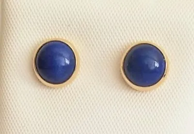 Vintage Natural Lapis Lazuli Bezel Set 8mm Round Earrings 14K Yellow Gold • $135