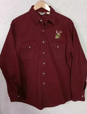 Vintage USA Winter Run Mens Chamois Button Long Sleeve Hunting Maroon Flannel L • $27