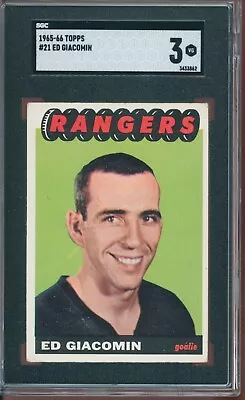 1965-66 Topps #21 ED GIACOMIN RC HOF SGC 3 VG New York Rangers Rookie • $270